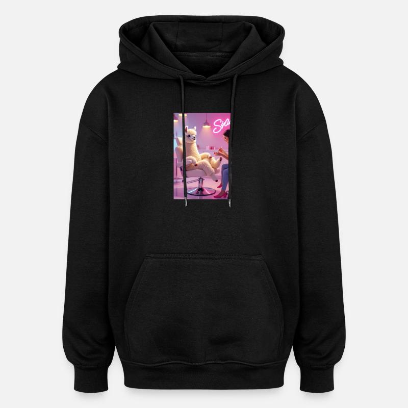 Lama Lyrique en Salon Moderne - Sweat à capuche oversize unisexe - noir