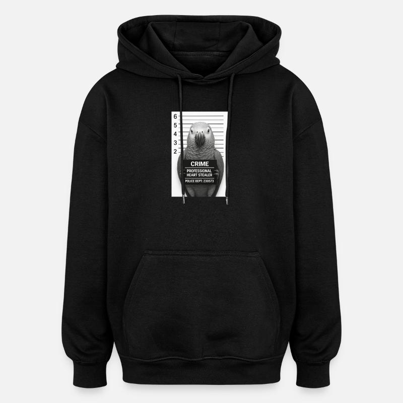 Parrot in Interrogation – Heart Thief - Oversized Unisex Hoodie - black