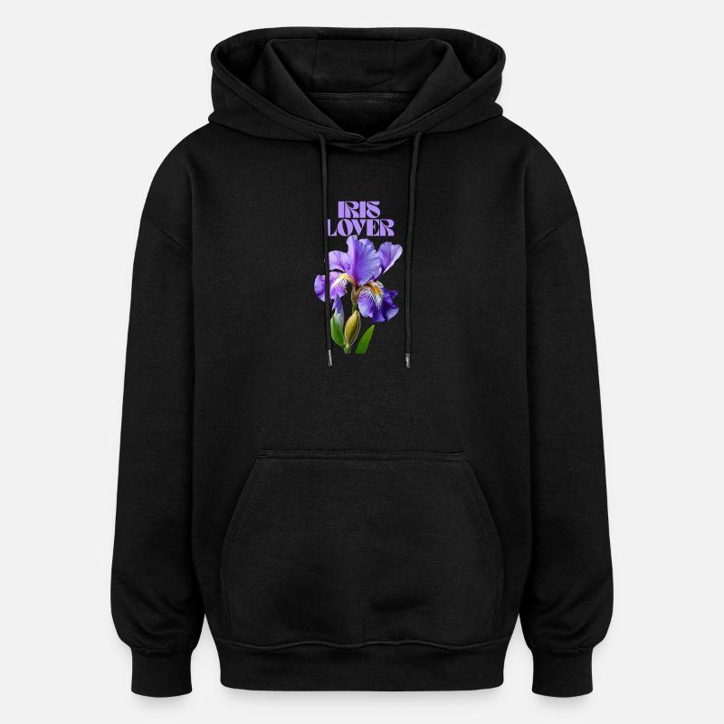 Fleur d’iris violet design botanique - Sweat à capuche oversize unisexe - noir