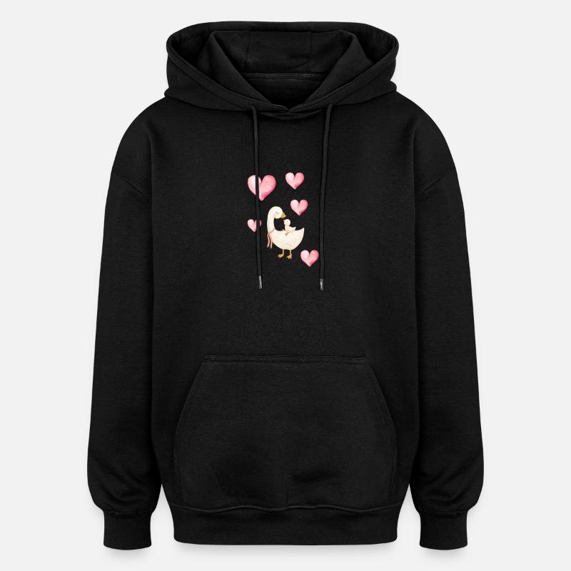 Maman Canard et Petit Coeur - Sweat à capuche oversize unisexe - noir