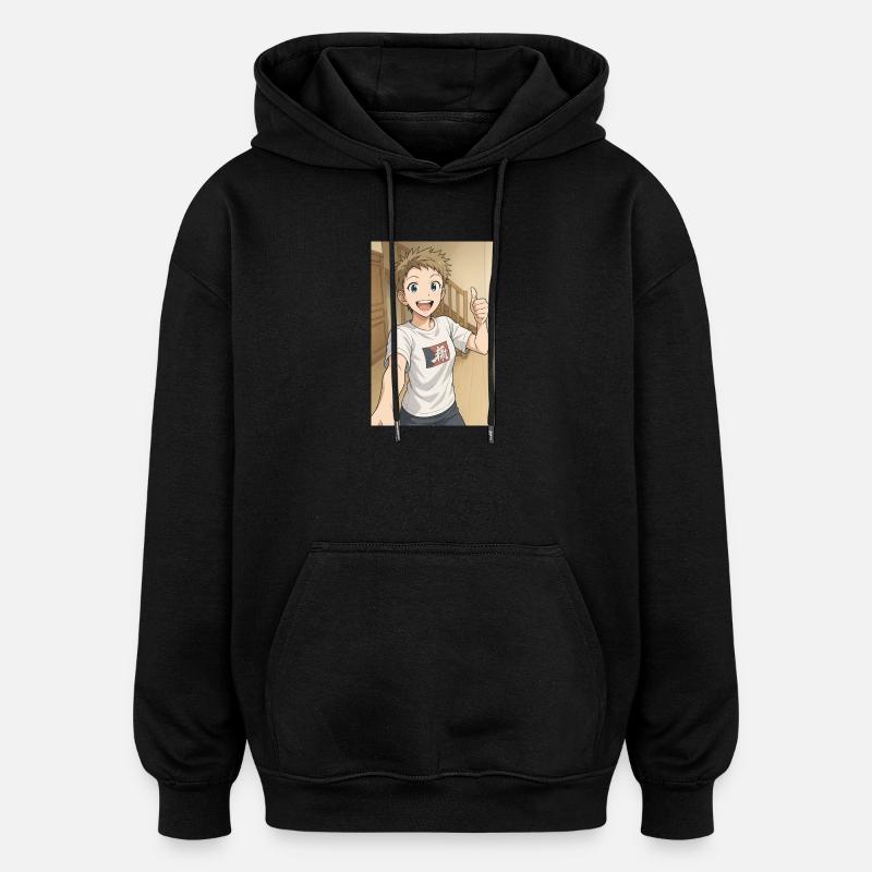 Héros Manga Sourire - Sweat à capuche oversize unisexe - noir