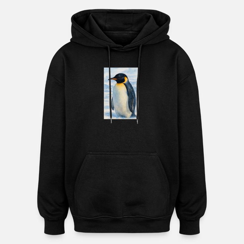 Aquarell Pinguin am Meer - Oversized Unisex Hoodie - Schwarz