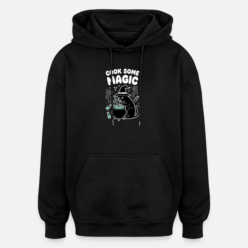 Magie féline dans le chaudron - Sweat à capuche oversize unisexe - noir