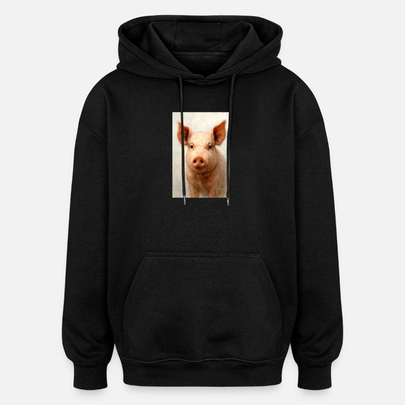 Charme Cochon à l’Aquarelle - Sweat à capuche oversize unisexe - noir