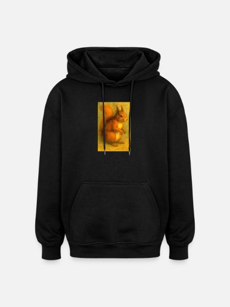 Red Squirrel in Classic Oil Painting - Oversized Unisex Hoodie - black