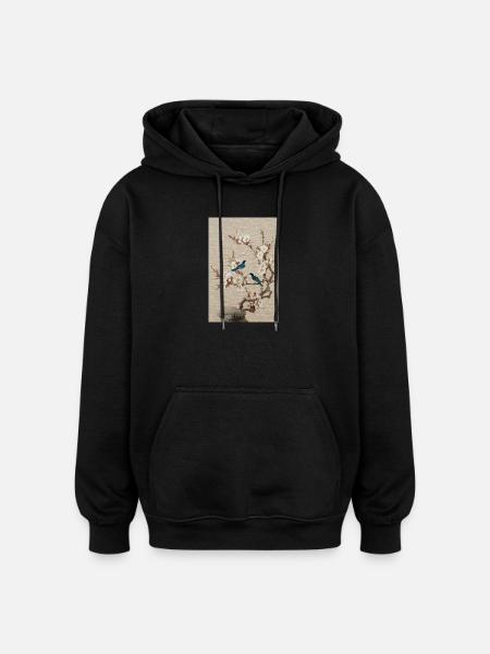 Blossom and Blue Birds Harmony - Oversized Unisex Hoodie - black