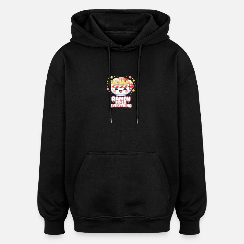 Ramen fixes everything - Oversized Unisex Hoodie - black