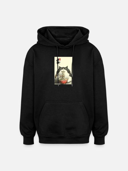 Neko Ramen Cat Slurp - Oversized Unisex Hoodie - black
