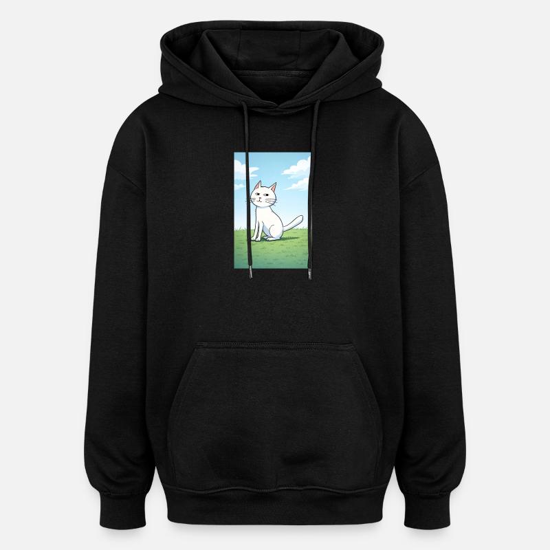 White cat with a cheeky look - Oversized Unisex Hoodie - black