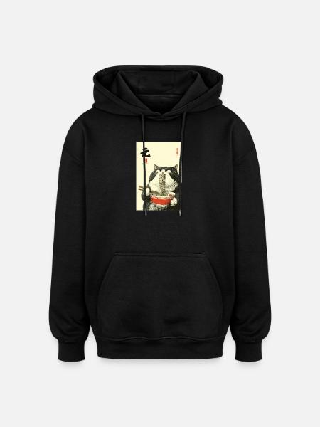 Noodle Cat Feast - Oversized Unisex Hoodie - black