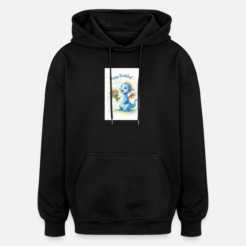 Blauer Drache mit Blumenstrauß - Oversized Unisex Hoodie - Schwarz