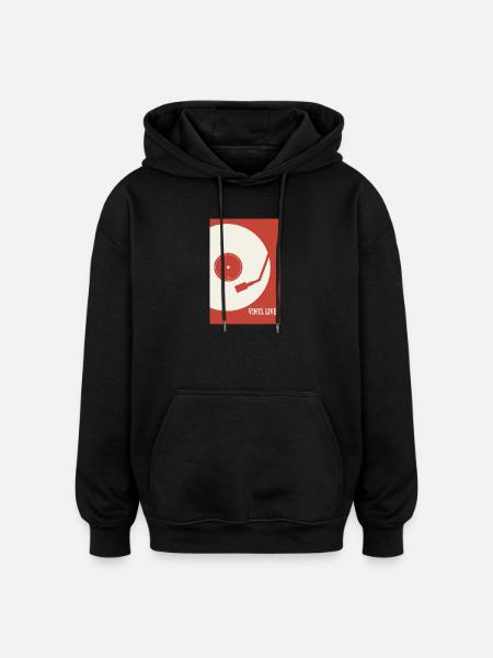 Vinyl Life – Retro Turntable Poster - Oversized Unisex Hoodie - black