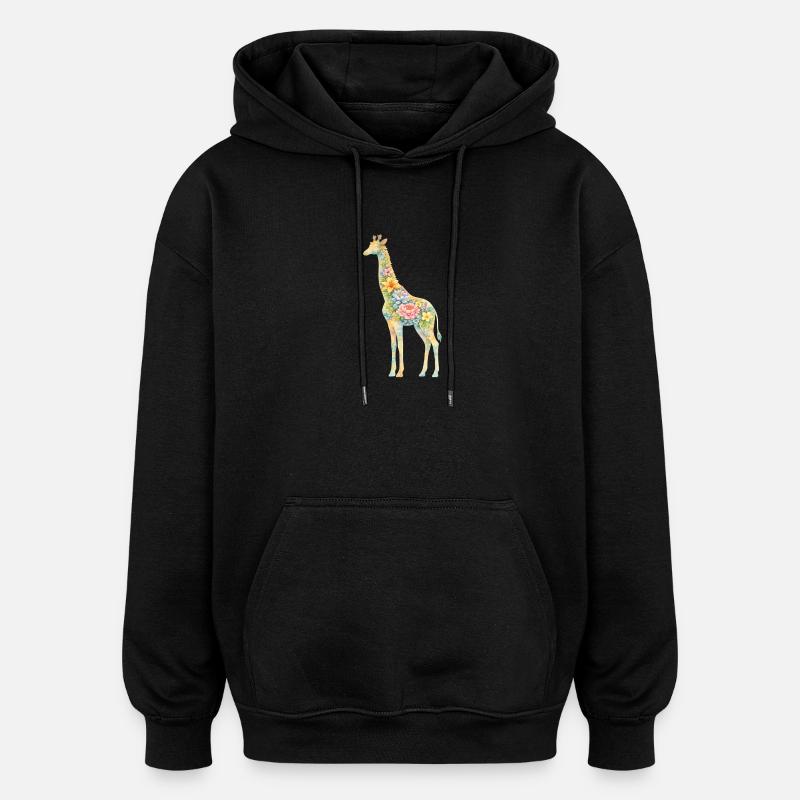 Silhouette florale de girafe - Sweat à capuche oversize unisexe - noir