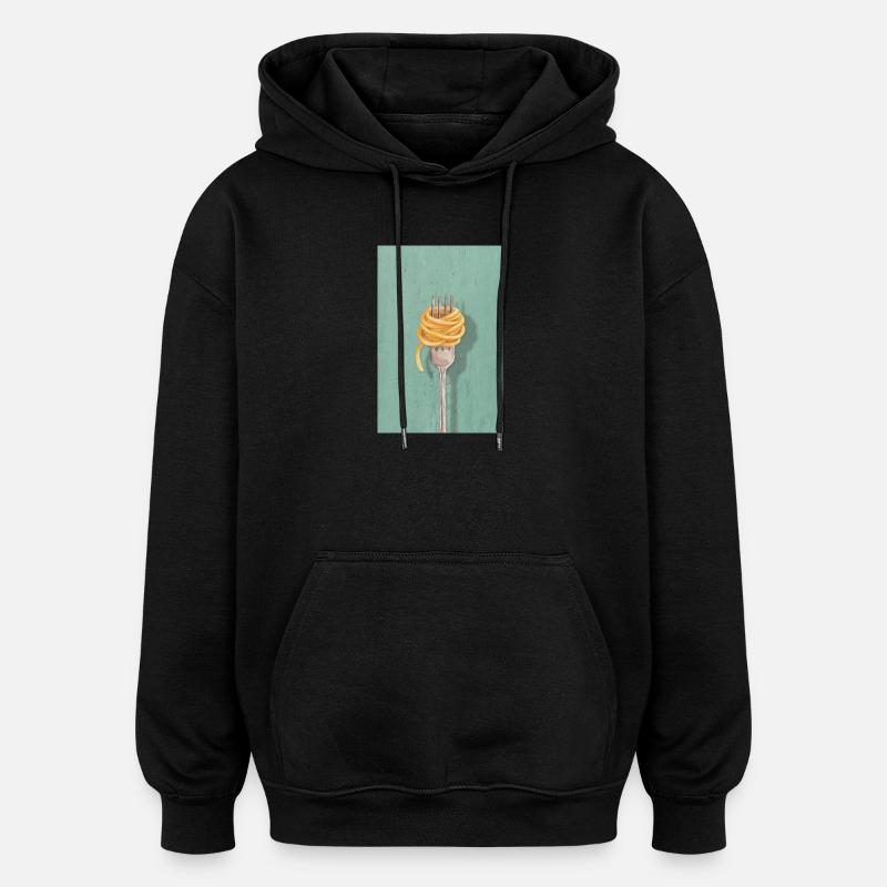 Pasta Fork Reduced Kitchen Design - Oversized Unisex Hoodie - black