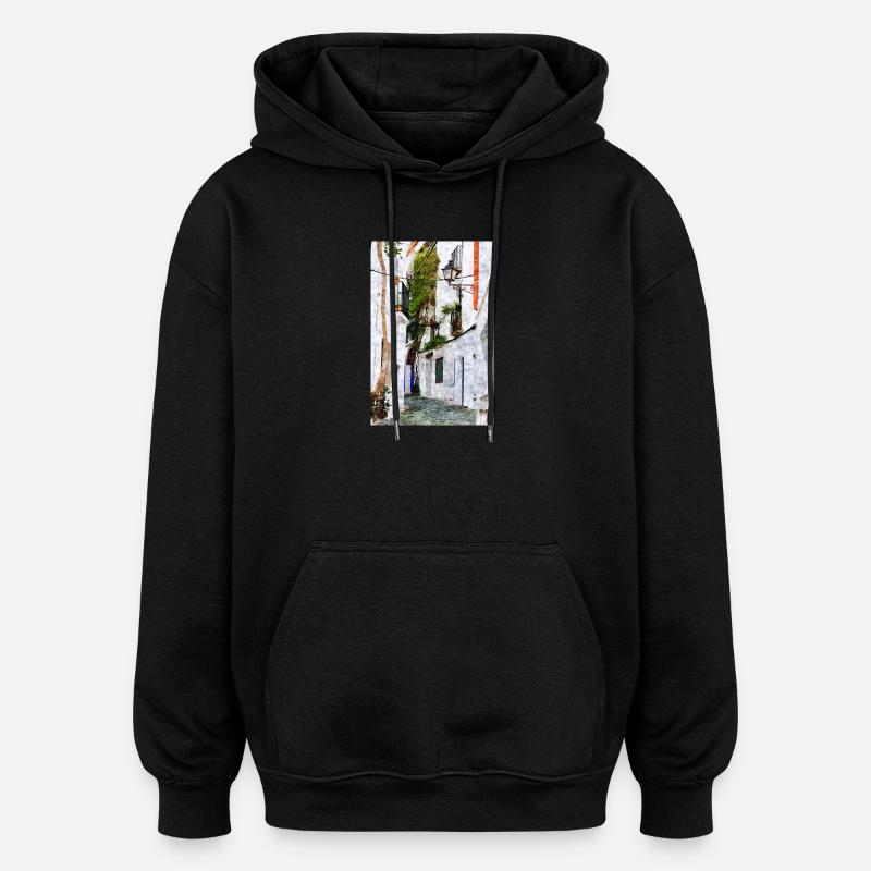Belle ville de Cadaques en Espagne - Sweat à capuche oversize unisexe - noir