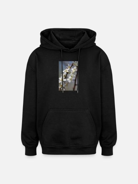 Delicate white cherry blossoms in spring - Oversized Unisex Hoodie - black