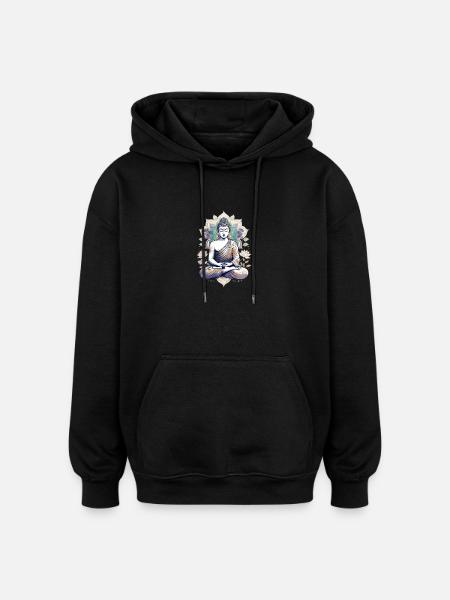 Meditating Buddha Lotus Mandala - Oversized Unisex Hoodie - black