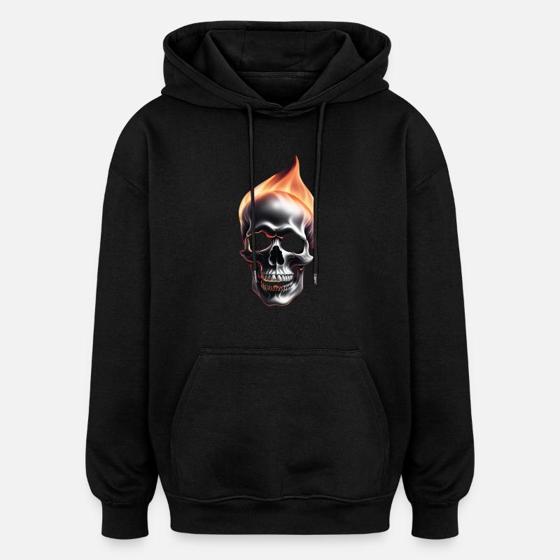 Crâne en feu - Sweat à capuche oversize unisexe - noir