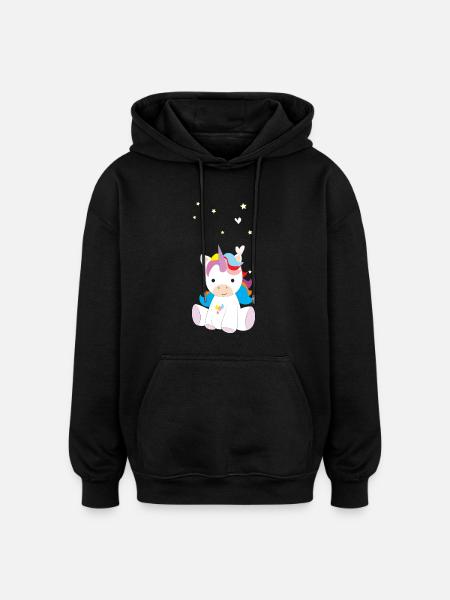 licorne - Sweat à capuche oversize unisexe - noir