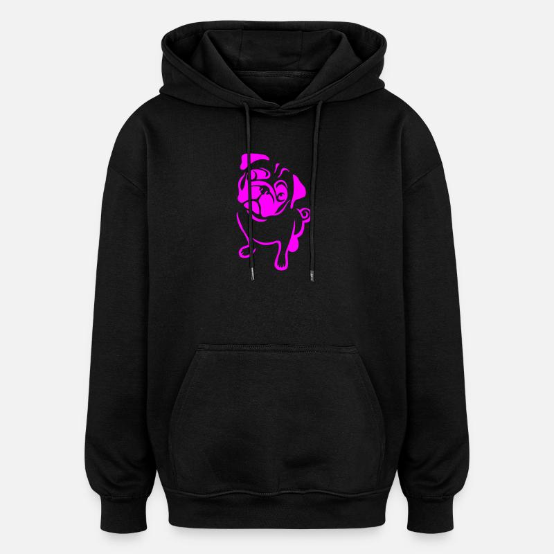Carlin en rose - Sweat à capuche oversize unisexe - noir