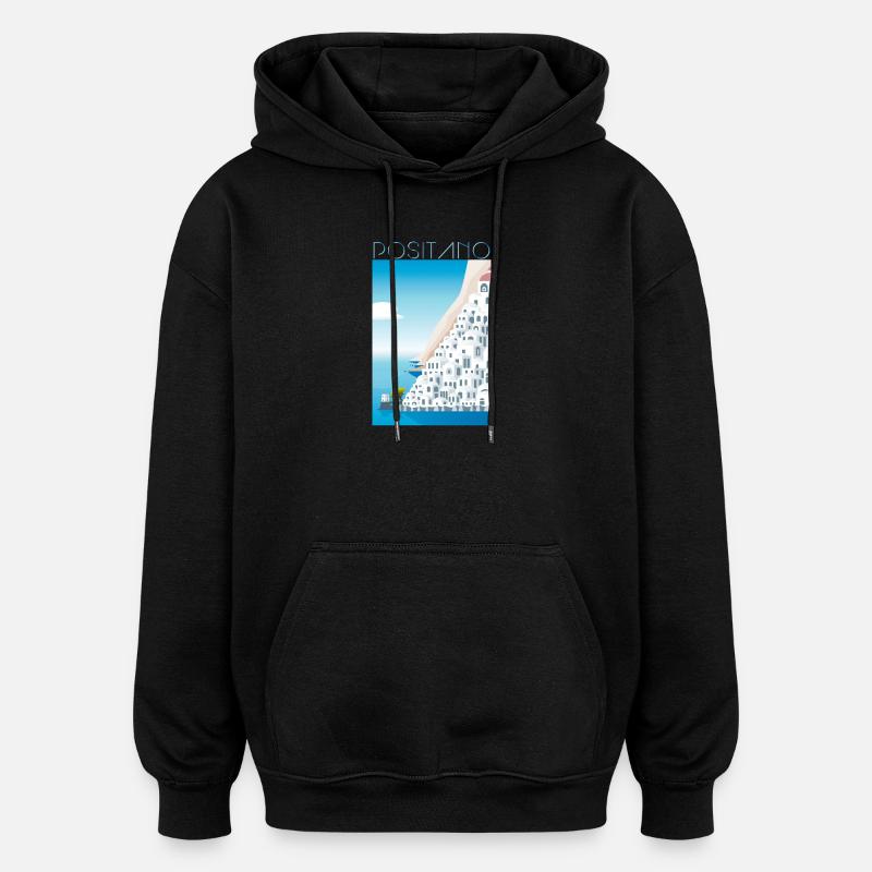 Positano CostaMaisons Blanches Blu - Sweat à capuche oversize unisexe - noir