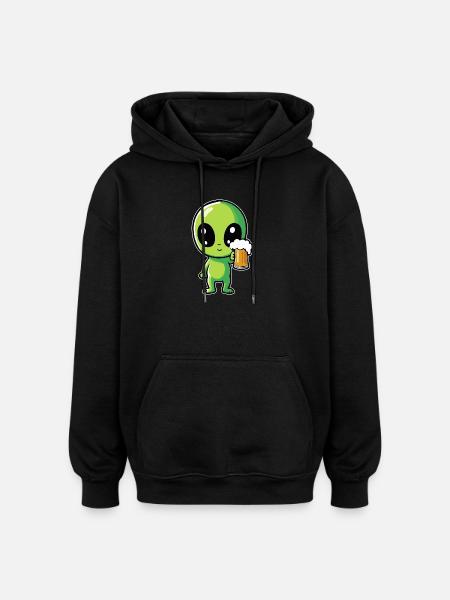Alien with beer - Oversized Unisex Hoodie - black