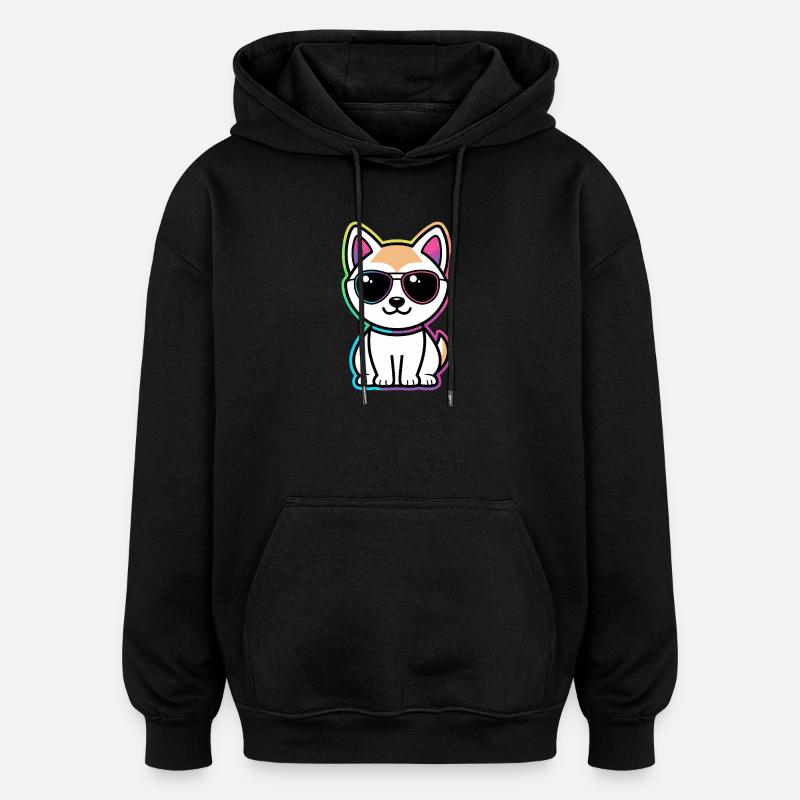 Chat Neon Lunettes Arc en ciel - Sweat à capuche oversize unisexe - noir