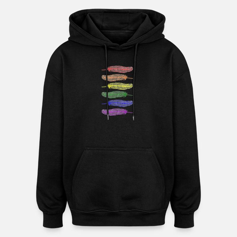 Feathers Rainbow - Oversized Unisex Hoodie - black