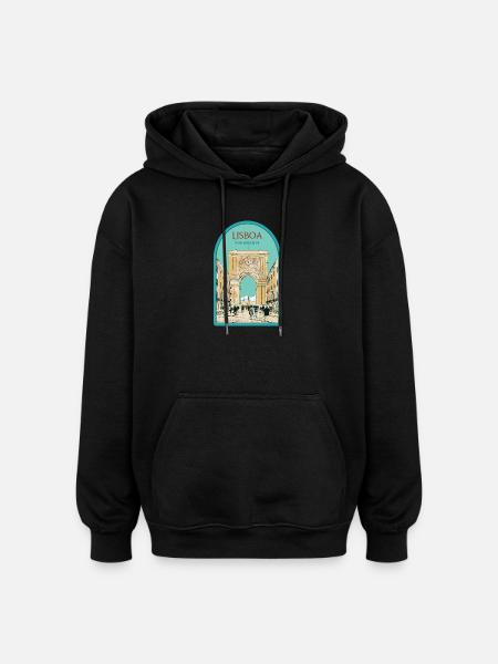 Illustration Arch Augusta Street, Lisbon - Oversized Unisex Hoodie - black