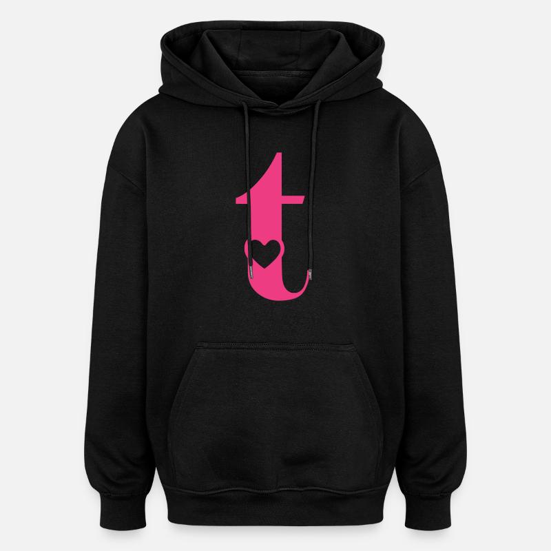 Buchstabe t Anfangsbuchstabe mit Herz - Oversized Unisex Hoodie - Schwarz