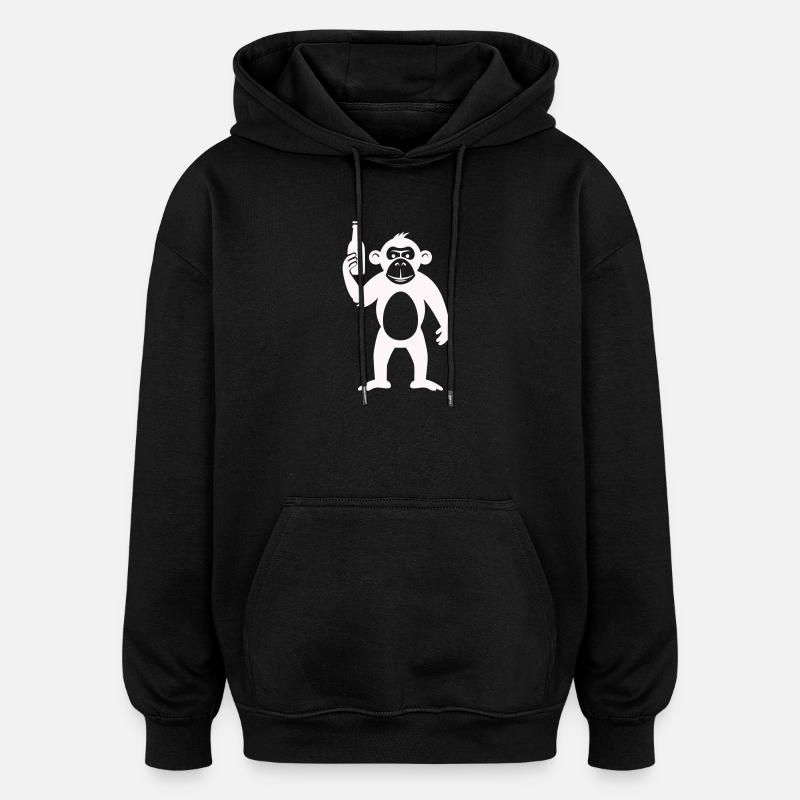 Humorous monkey with bottle - Oversized Unisex Hoodie - black