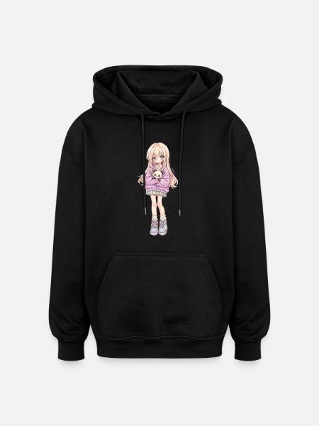 Pastellmädchen mit Panda Kuschel - Oversized Unisex Hoodie - Schwarz