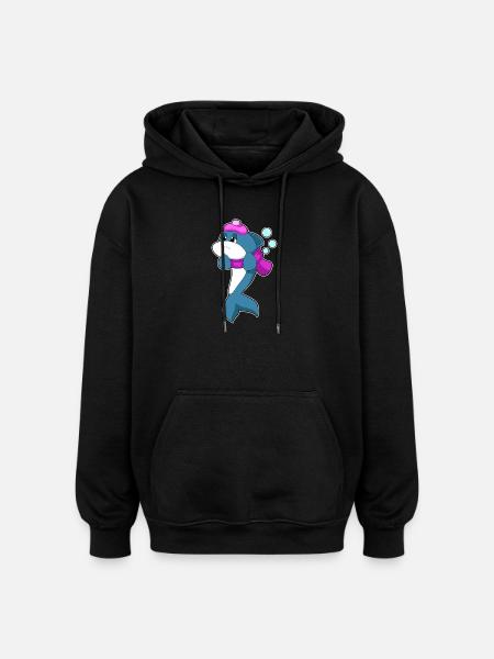 Dolphin Hot Water Bottle - Oversized Unisex Hoodie - black