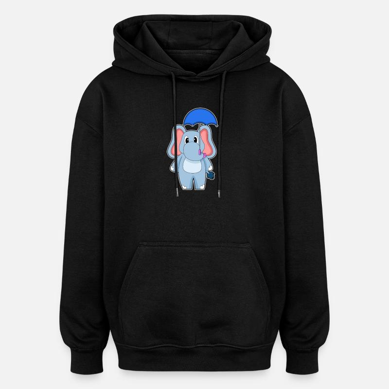 Elefant Regen Regenschirm - Oversized Unisex Hoodie - Schwarz
