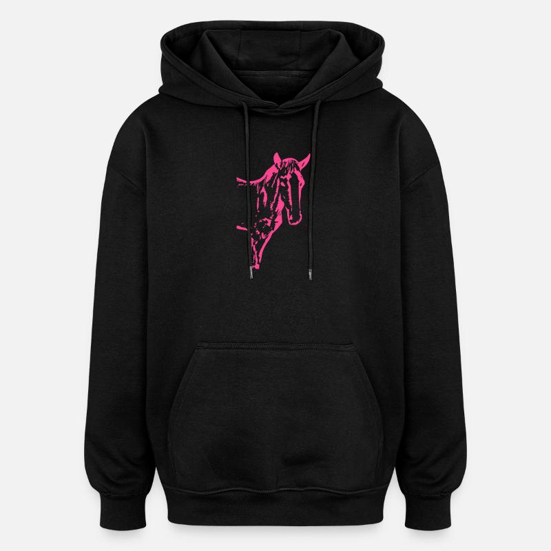 Cavallo rosa rosa, puledro - Felpa con cappuccio unisex oversize - nero