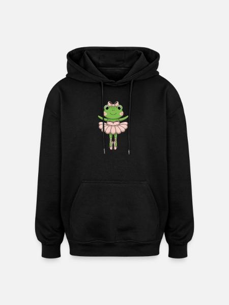 Ballet Frog in Pink Tutu - Oversized Unisex Hoodie - black