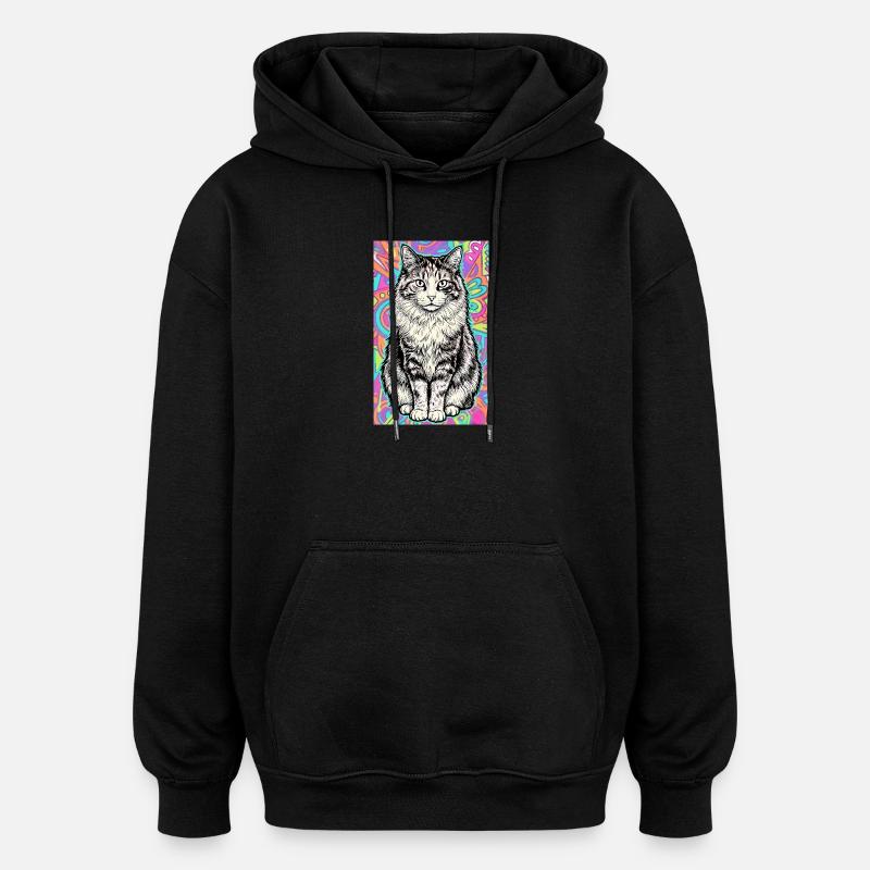 chat - Sweat à capuche oversize unisexe - noir