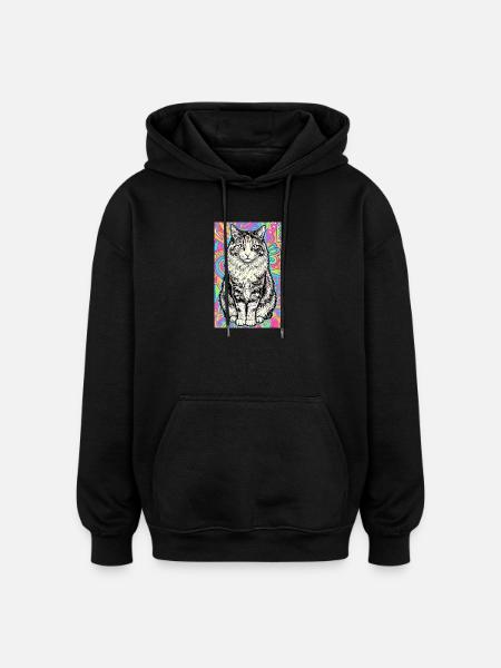 chat - Sweat à capuche oversize unisexe - noir
