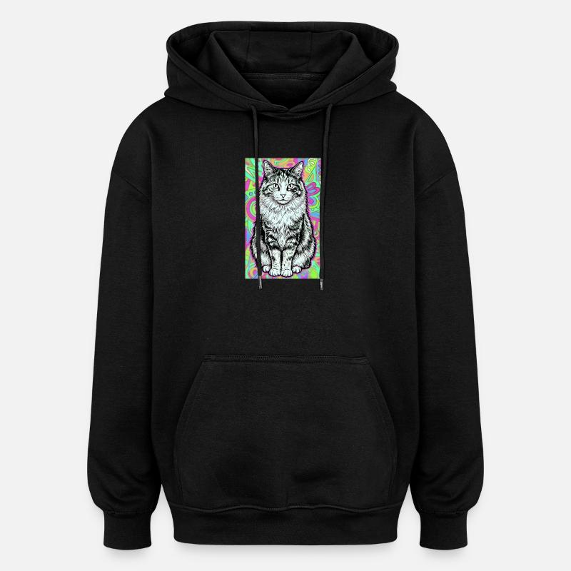Katze - Oversized Unisex Hoodie - Schwarz