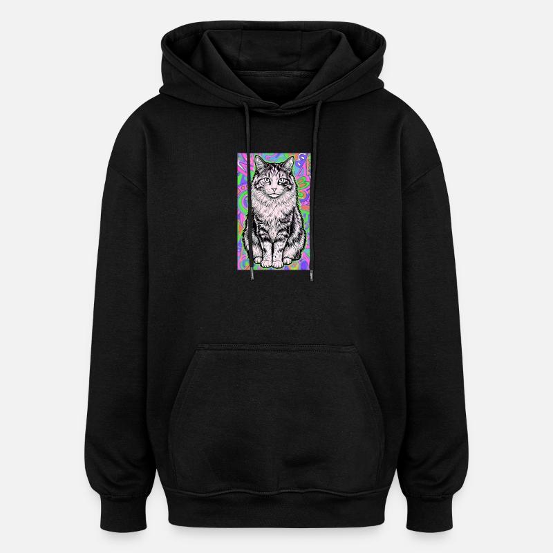 chat - Sweat à capuche oversize unisexe - noir