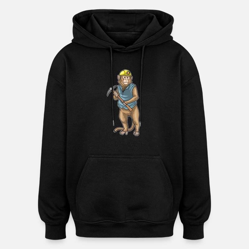 Monkey Miner Pickaxe Mining - Oversized Unisex Hoodie - black