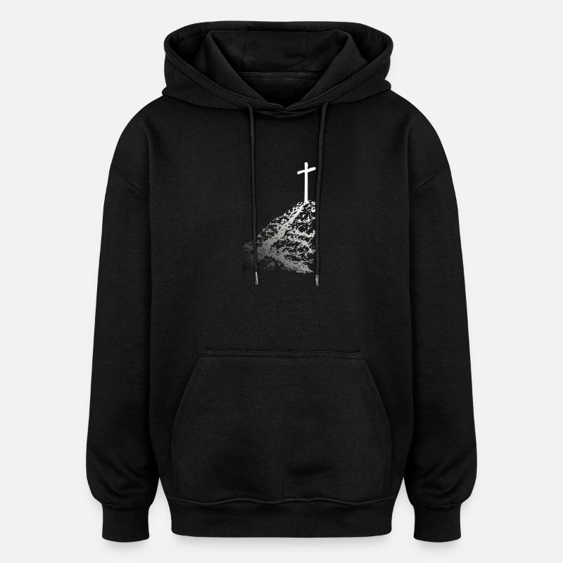 White cross with shadow - Oversized Unisex Hoodie - black