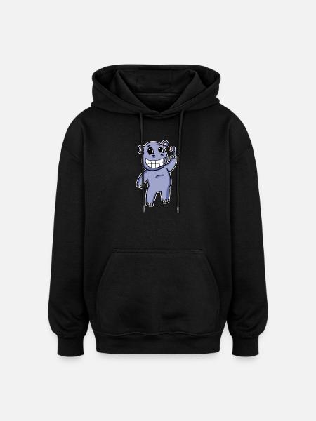 Hippo with toothbrush - Oversized Unisex Hoodie - black