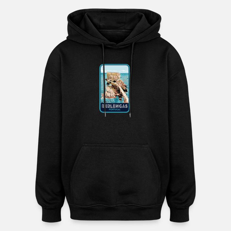 Illustration des Îles Berlengas, Peniche - Sweat à capuche oversize unisexe - noir