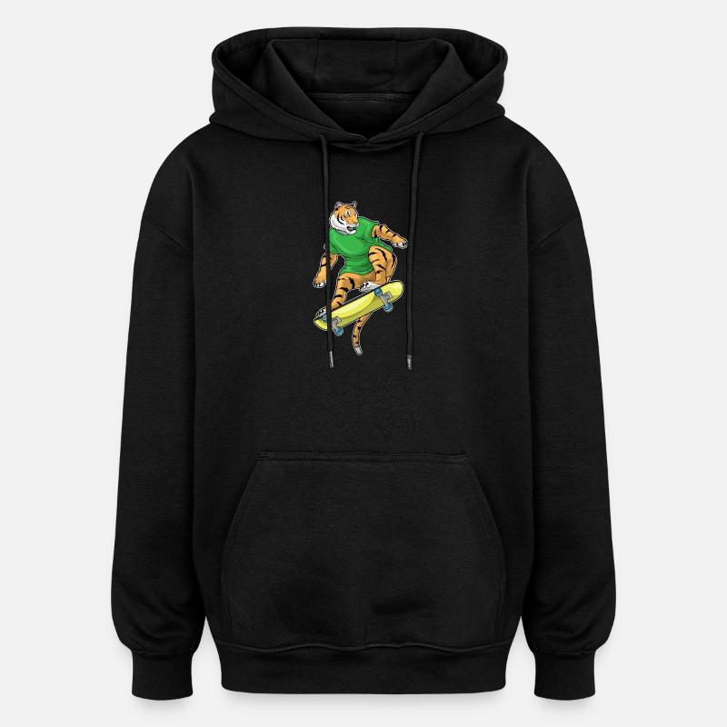 Tiger Skater Skateboard - Oversized Unisex Hoodie - black