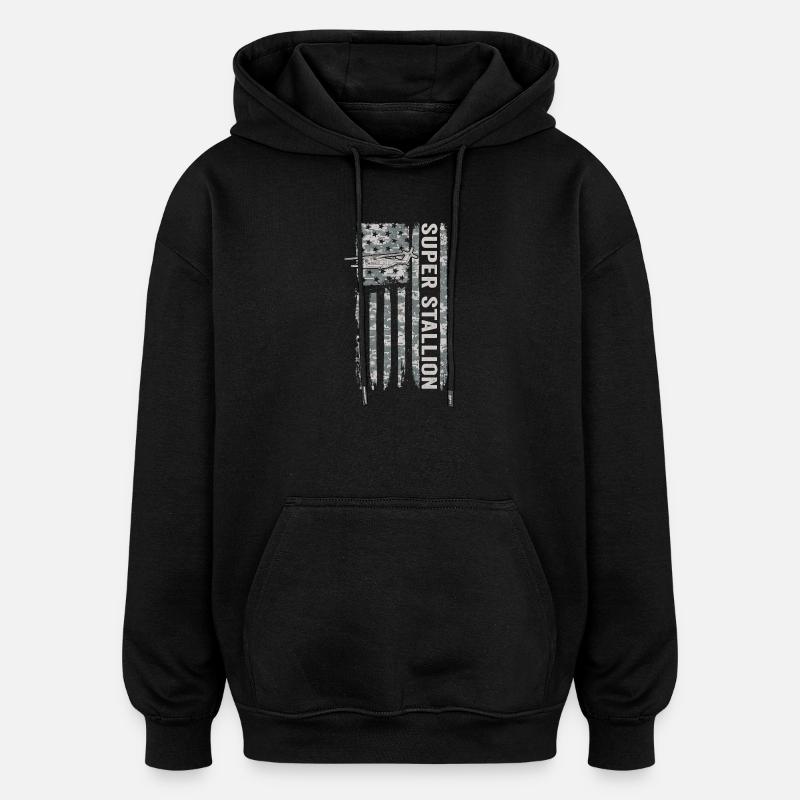 Super Stallion Hubschrauber mit amerikanischer Fla - Sweat à capuche oversize unisexe - noir
