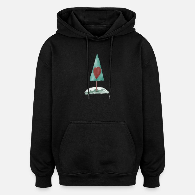 Herzbaum Wasserfarbenillustration - Oversized Unisex Hoodie - Schwarz