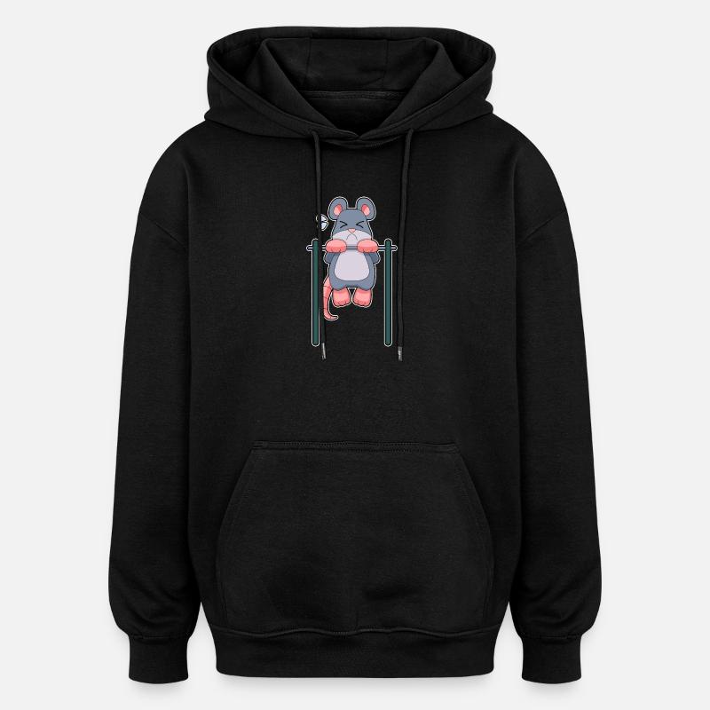 Mouse Bodybuilder Pull-Up Fitness - Oversized Unisex Hoodie - black