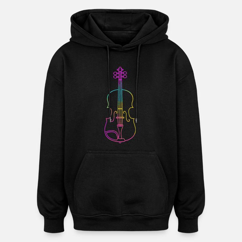 Dessin au trait du violon - Sweat à capuche oversize unisexe - noir