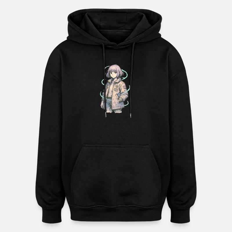 Neon Patch Bomber Mädchen - Oversized Unisex Hoodie - Schwarz